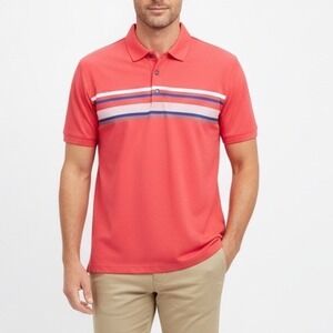 MAELREG Performance Polo Shirt Mens L Red Stripe Short Sleeve Golf Casual